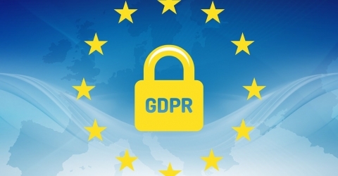 an illustration of GDPR as a padlock with EU Flag