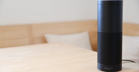 An Amazon Alexa on a desk