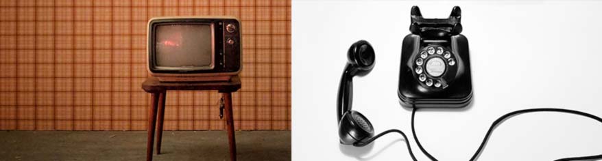 a vintage tv and landline phone
